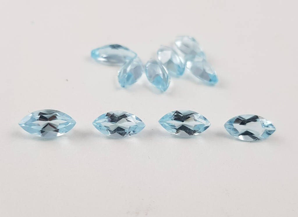 Natural Blue Topaz Gemstone Lot, Faceted Marquise Cut, 4x8mm, Loose Gemstone