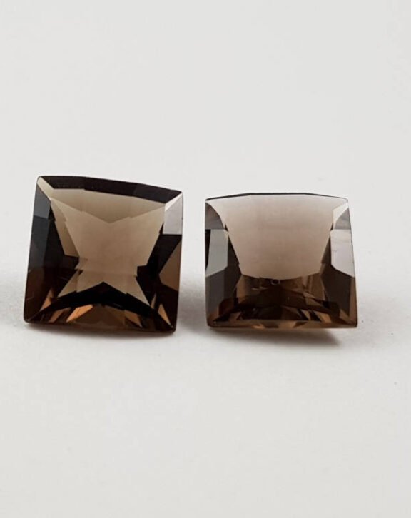 Natural Smoky Quartz Gemstone Lot, 8mm Square Checkerboard Cut