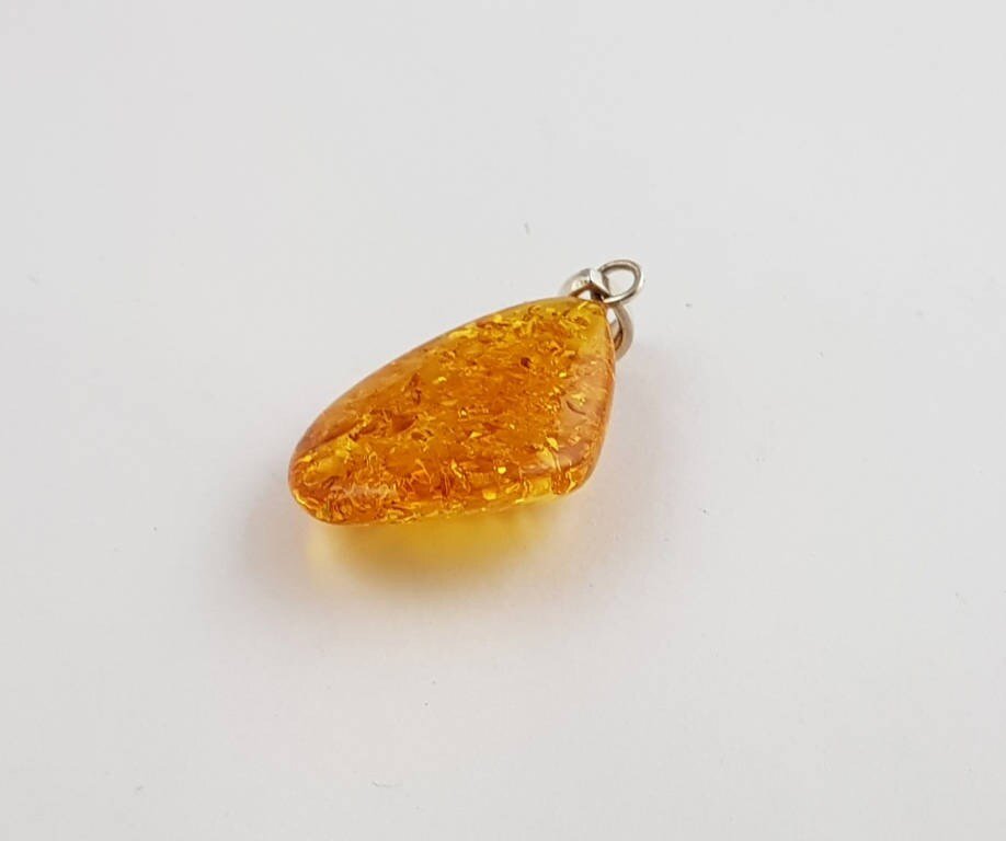 Natural Amber Pendant , Whirl Drop Smooth Pendant 925 Silver Loop. Fossil Pendant .(P-12) - Image 2