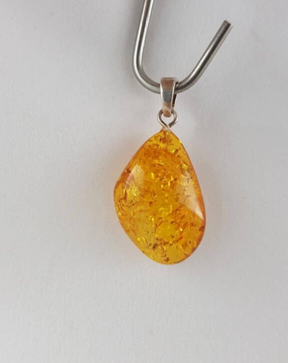 Natural Amber Pendant , Whirl Drop Smooth Pendant 925 Silver Loop. Fossil Pendant .(P-12)