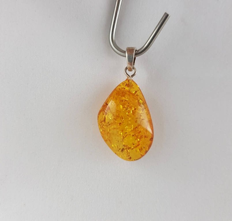 Natural Amber Pendant , Whirl Drop Smooth Pendant 925 Silver Loop. Fossil Pendant .(P-12)