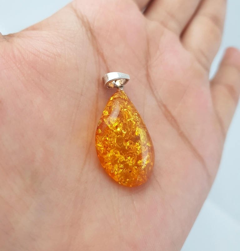Natural Amber Pendant , Whirl Drop Smooth Pendant 925 Silver Loop. Fossil Pendant .(P-12) - Image 7