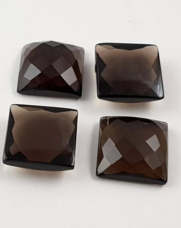 Smoky Quartz Gemstone Lot, 15mm Square Checkerboard Cut