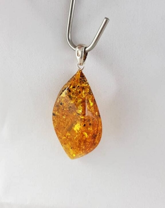Natural Amber Pendant , Whirl Smooth Pendant 925 Silver Loop. Fossil Pendant .(P-8)