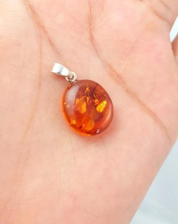 AAA++Natural Baltic Amber Oval Smooth Pendant With 925 Sterling Silver | Pendant Fossil Pendant | Pendant For Women | Pendant For Men(P-5)