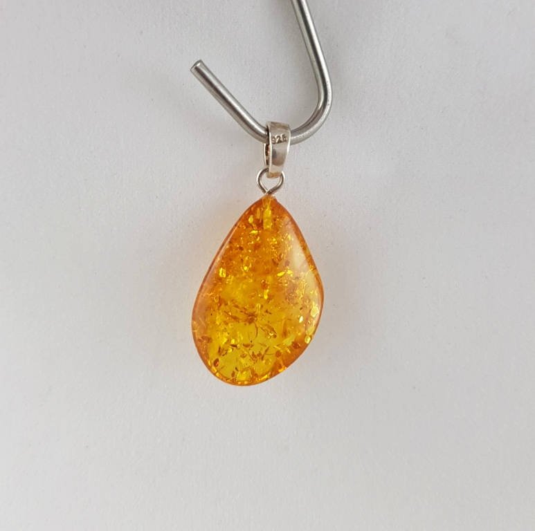 Natural Amber Pendant , Whirl Drop Smooth Pendant 925 Silver Loop. Fossil Pendant .(P-12) - Image 6