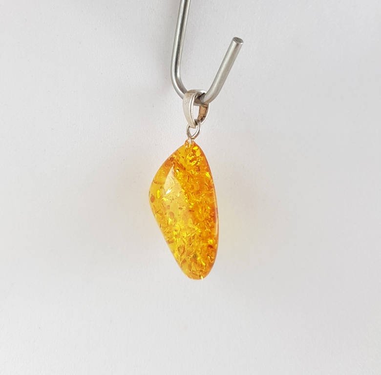 Natural Amber Pendant , Whirl Drop Smooth Pendant 925 Silver Loop. Fossil Pendant .(P-12) - Image 5