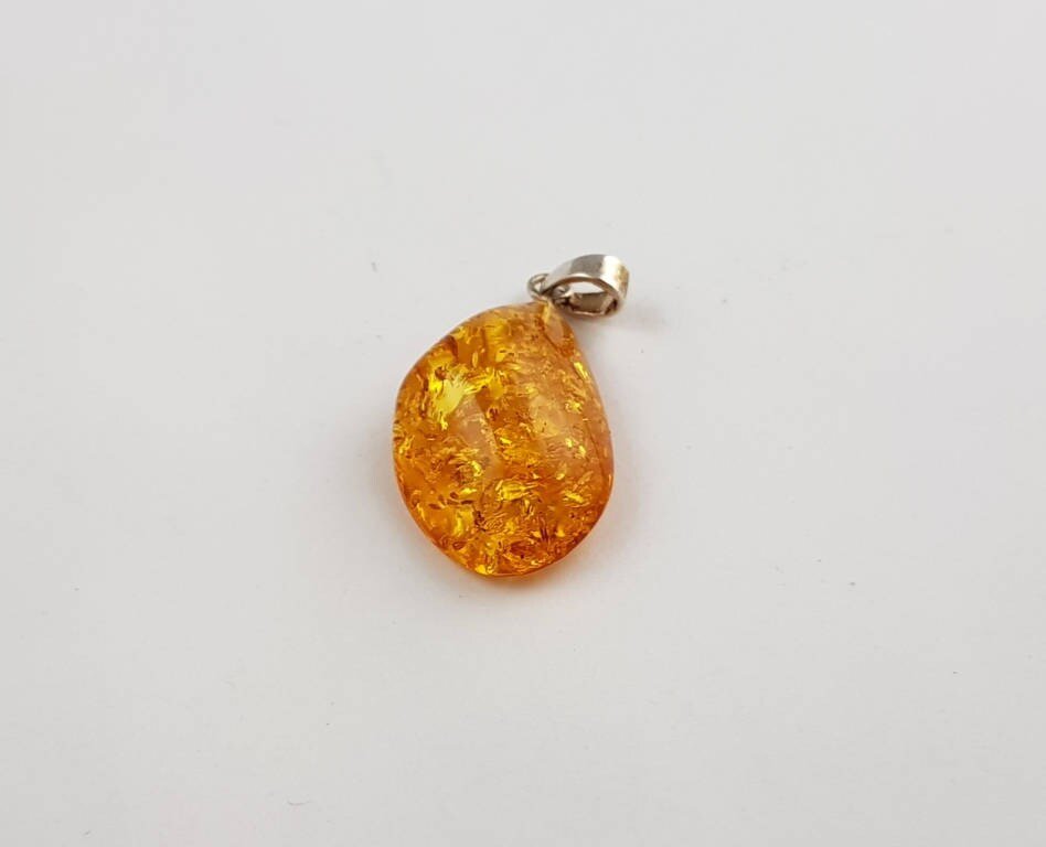 Natural Amber Pendant , Whirl Drop Smooth Pendant 925 Silver Loop. Fossil Pendant .(P-12) - Image 3