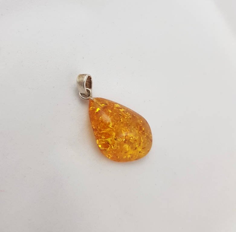 Natural Amber Pendant , Whirl Drop Smooth Pendant 925 Silver Loop. Fossil Pendant .(P-12) - Image 8