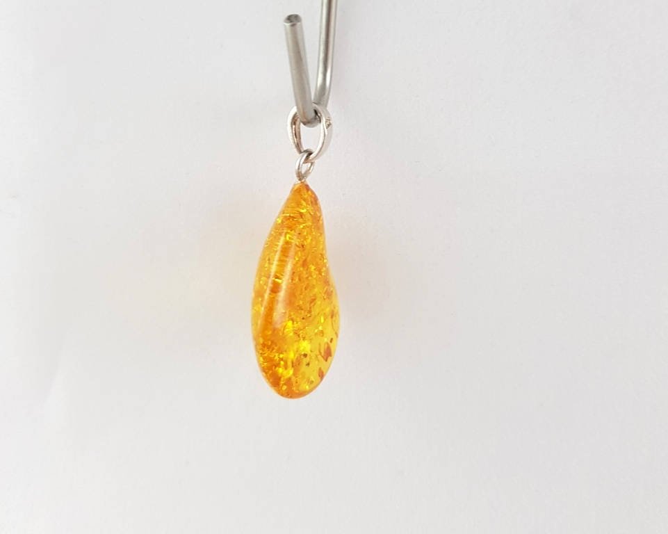 Natural Amber Pendant , Whirl Drop Smooth Pendant 925 Silver Loop. Fossil Pendant .(P-12) - Image 4