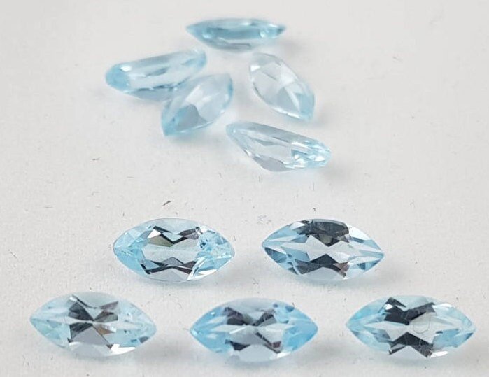 Natural Blue Topaz Gemstone Lot, Faceted Marquise Cut, 4x8mm, Loose Gemstone - Image 2