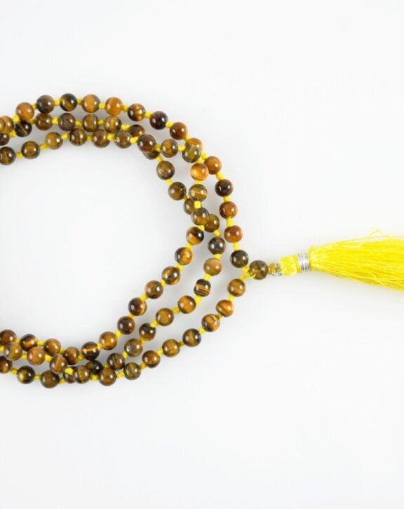 Real Tiger Eyes Gemstone Mala Spiritual Necklace 6mm, Hand Knotted 108 Mala Beads, 108 Mala Bead, Mala Tassel Necklace, JapaMala, Meditation