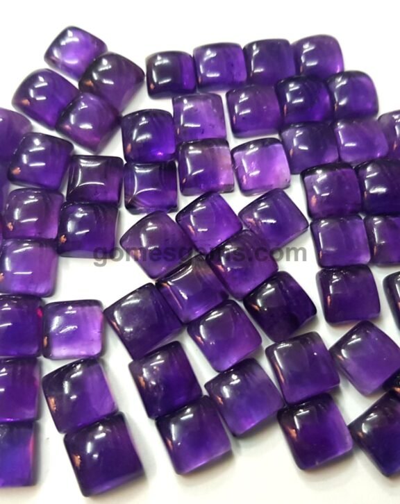 Natural Amethyst Square Cabochon: Loose Gemstone Lot (3x5 MM To 10x14 MM)