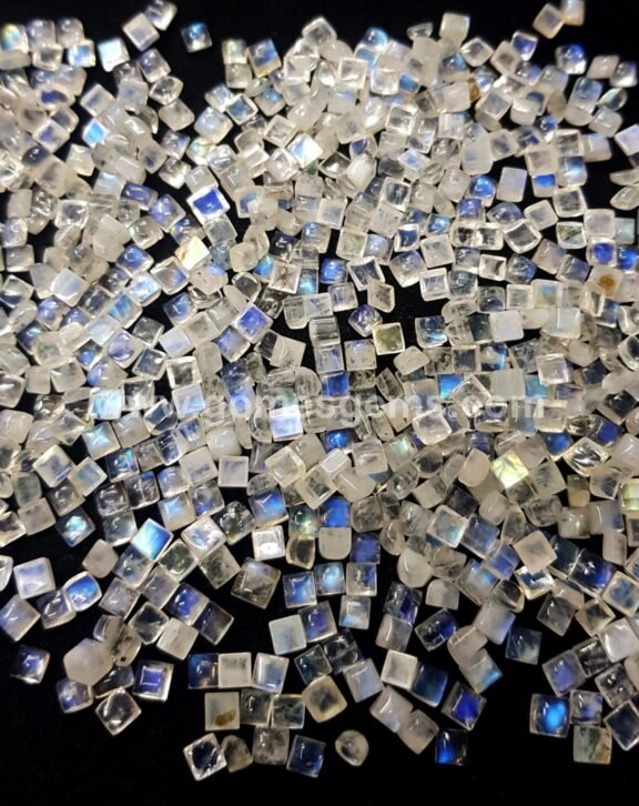 AAA+ Rainbow Moonstone Square Cabochon | Natural Flashy Gemstone (3x3–10x10mm)