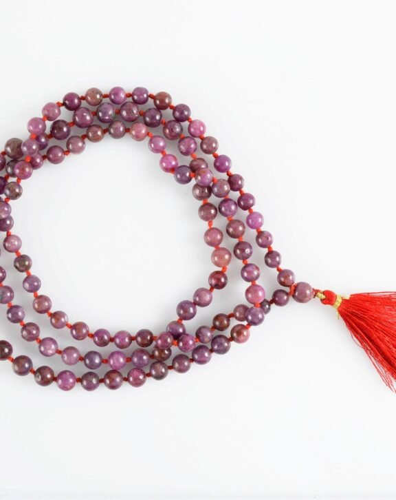 Hand Knotted Ruby Mala Necklace – 108 Bead Prayer Beads