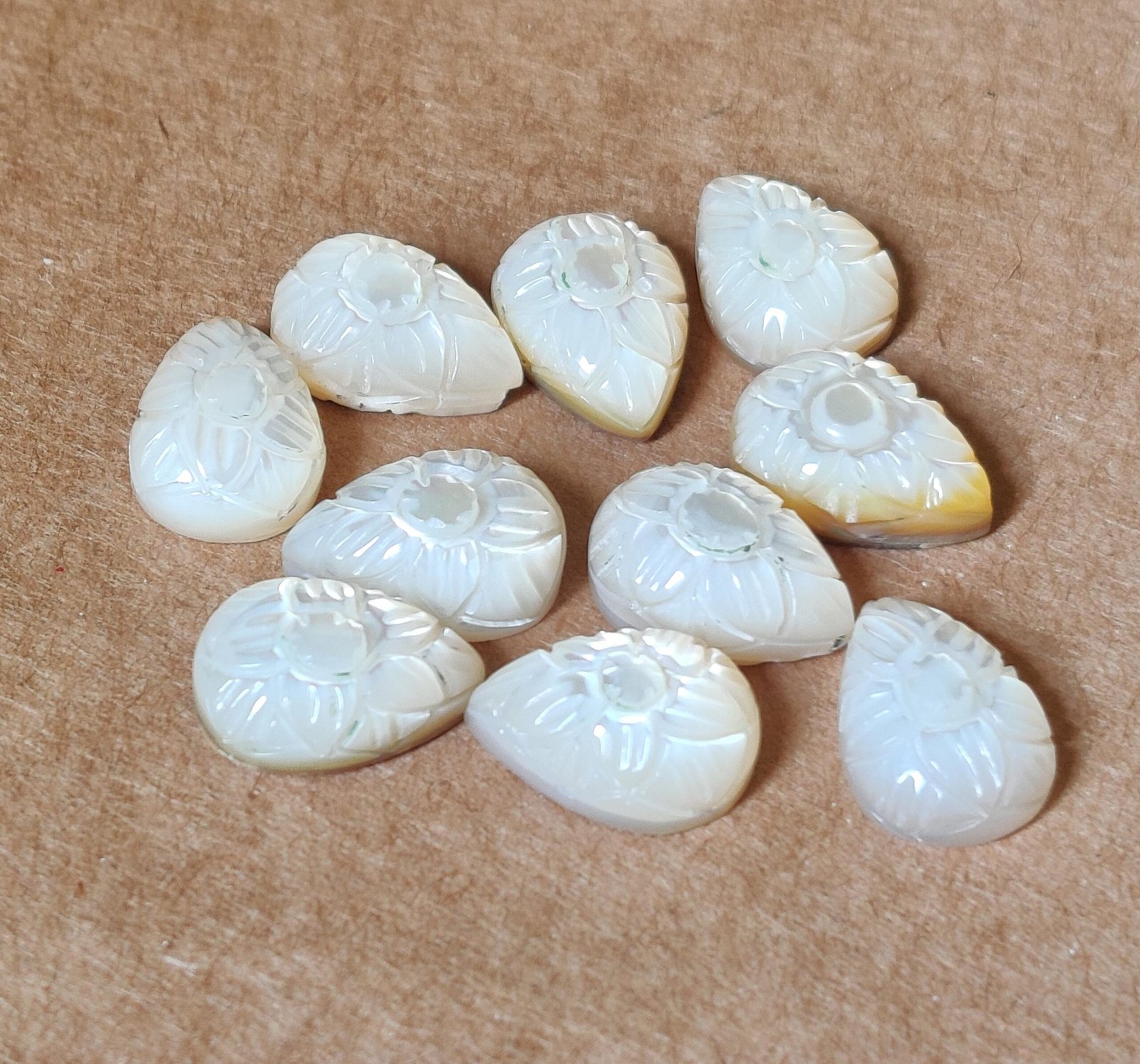Hand Carved Mother of Pearl Cabochons | Floral Gemstone Lot (10x14mm) - Image 4